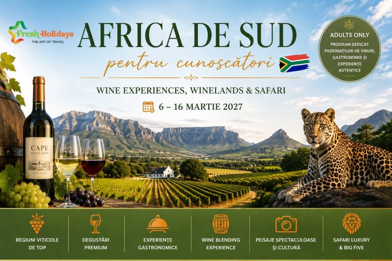 Wine & safari discovery tour in Africa de Sud 2027 – Grup adults only